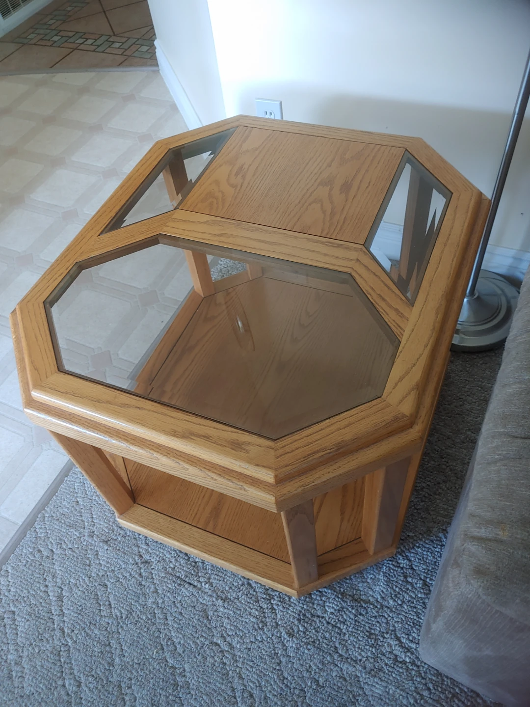 Octagonal Oak Coffee Table and two end tables - photo 3