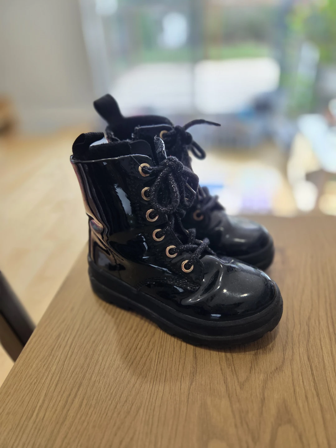 Girls Black Patent Combat Boots - photo 2