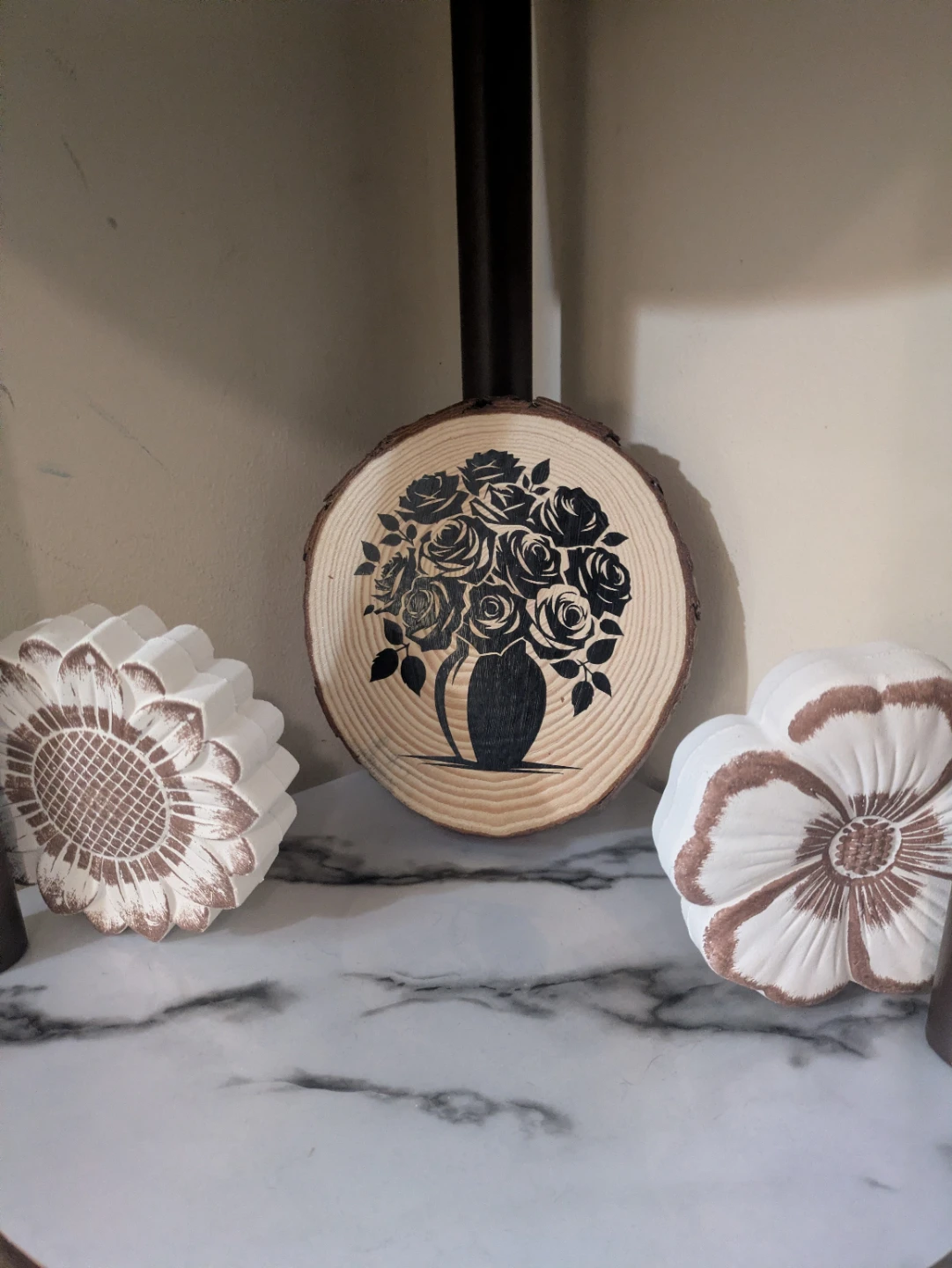Wood Slice Art - Rose Bouquet Design