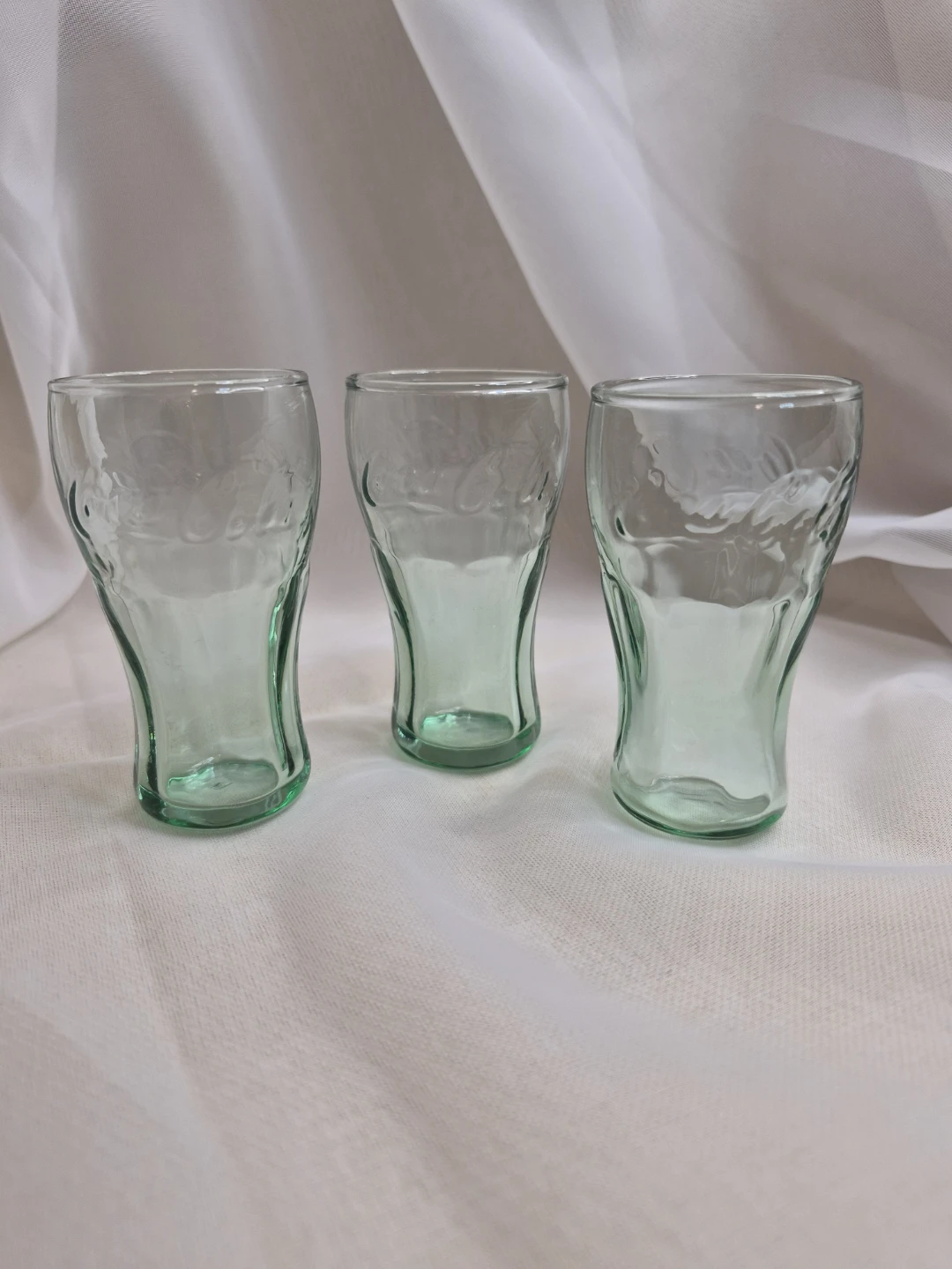 Set of 3 Vintage Green Glass Mini 3 1/2" Coca-Cola Glass