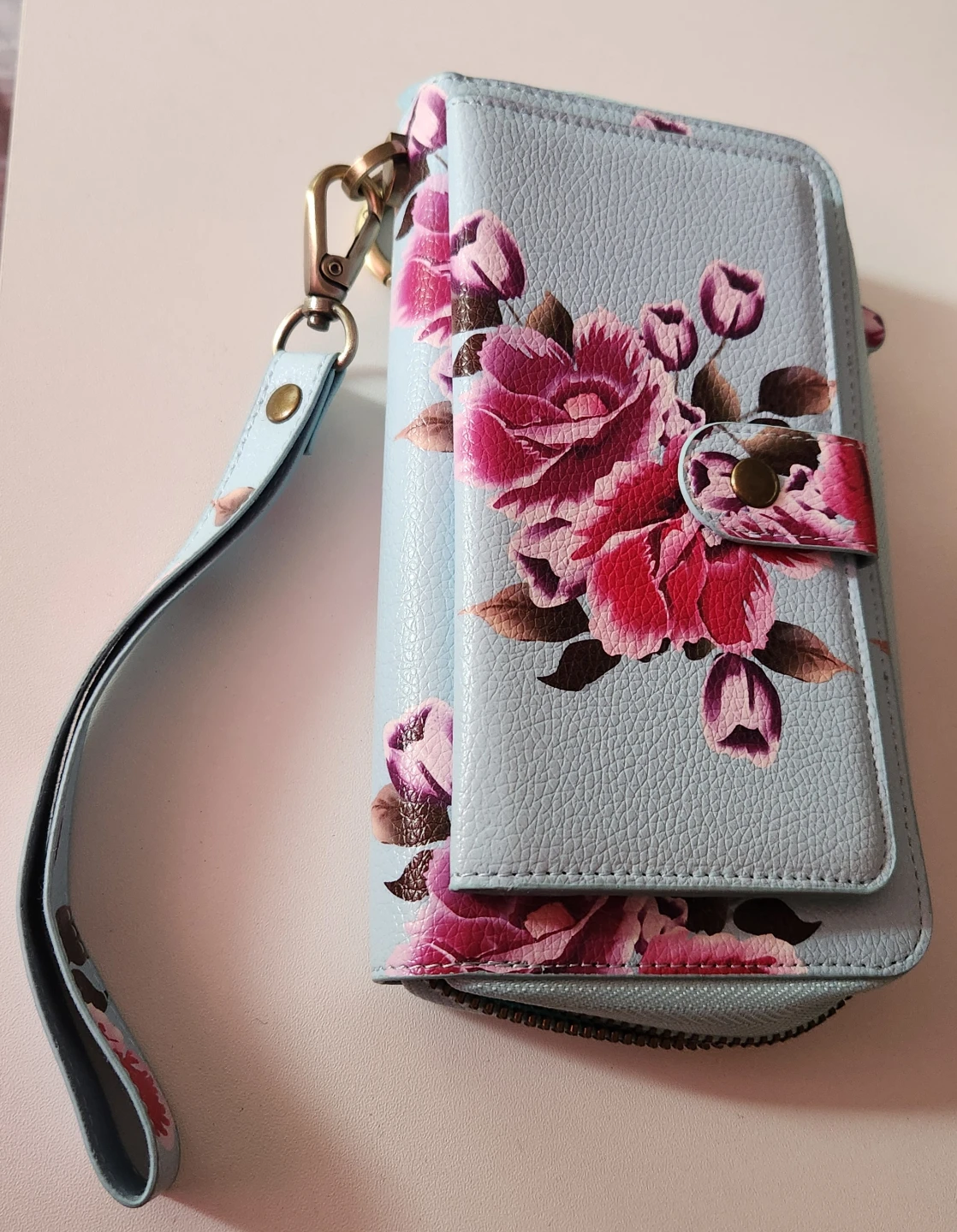 Magnetic Floral Leather Wallet Phone Case Blue