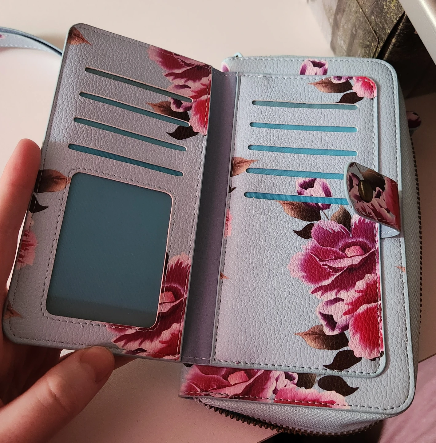 Magnetic Floral Leather Wallet Phone Case Blue - photo 2