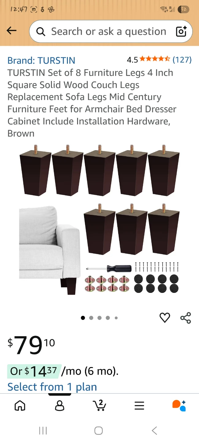 Set of 8 Brown Square Furniture Legs (4 Inch) 🌱