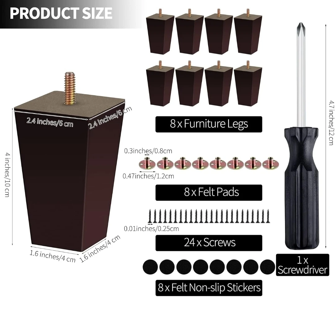 Set of 8 Brown Square Furniture Legs (4 Inch) 🌱 - photo 3