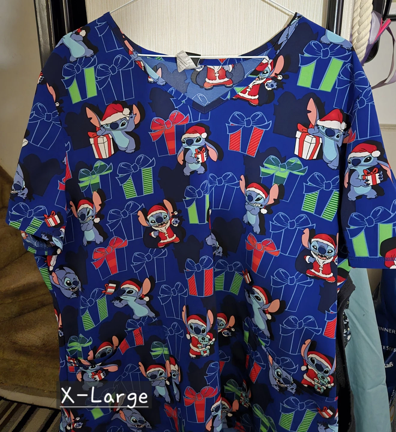 Lot of 3 Scrub Tops - Halloween, Reindeer, Stitch - Sizes L & XL - photo 2