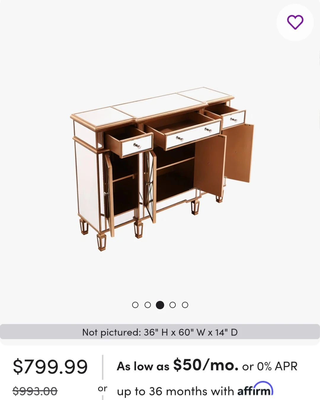 Mirrored Sideboard Buffet Console Table - 60" W x 36" H x 14" D - photo 2