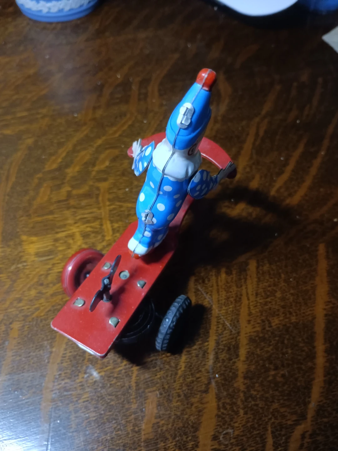 Vintage Tin Wind-Up Clown on Scooter Toy - photo 2