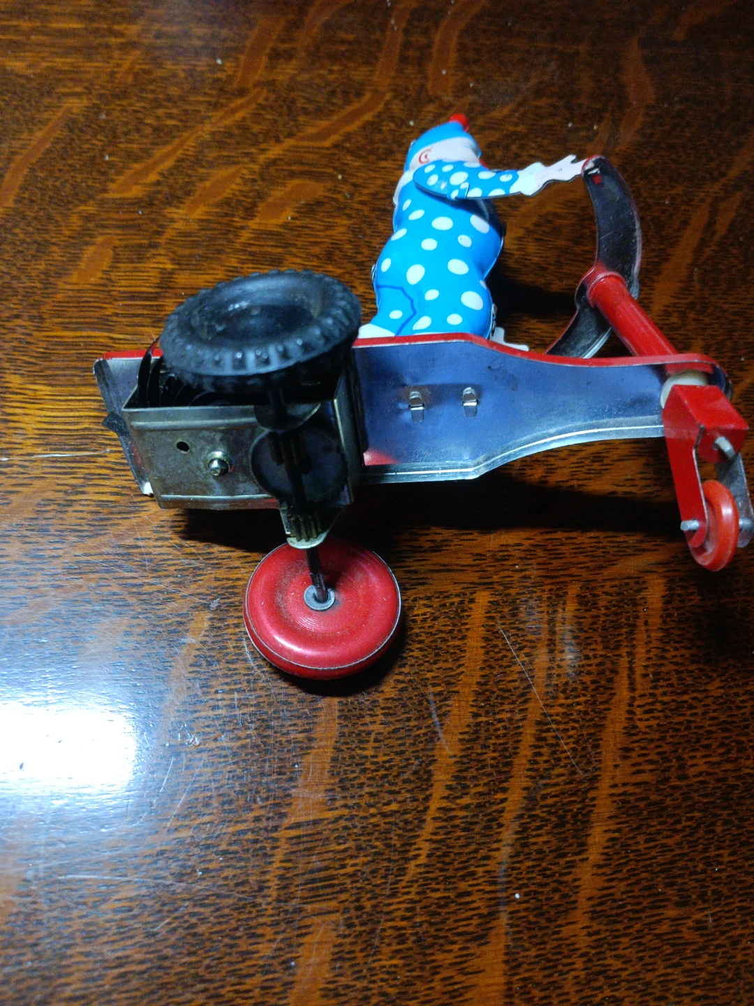 Vintage Tin Wind-Up Clown on Scooter Toy - photo 3