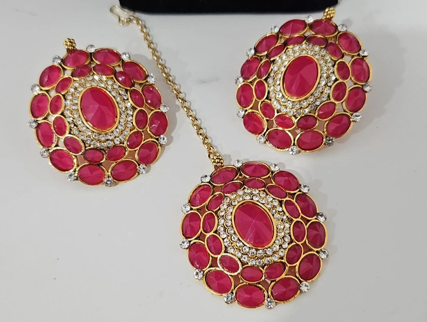 Pink and Gold Choker Necklace Set with Earrings - photo 4