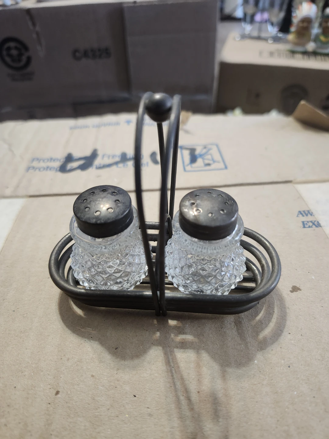 Glass Salt and Pepper Shaker Set with Metal Caddy