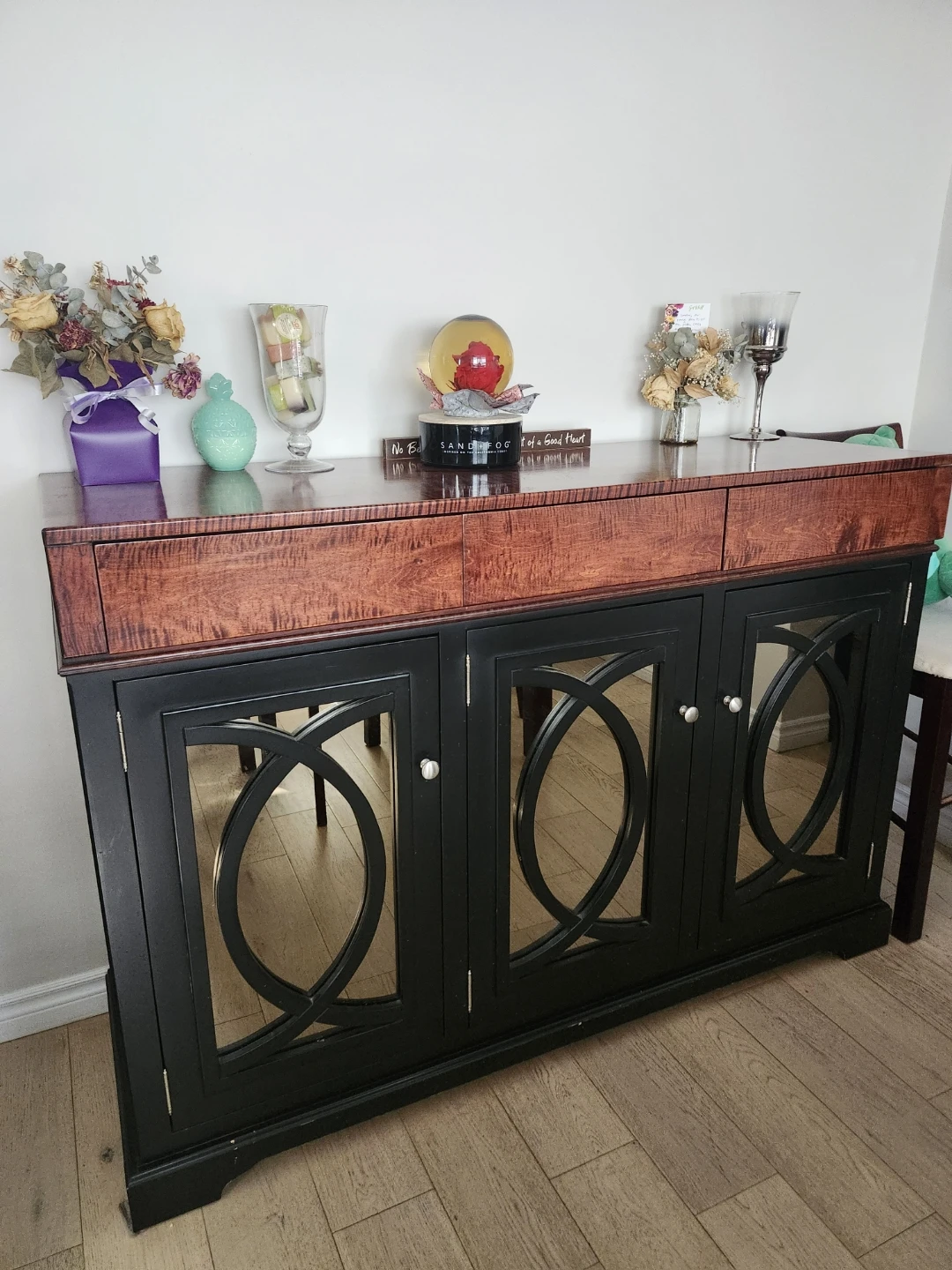 Black Buffet Cabinet with Mirrored Doors