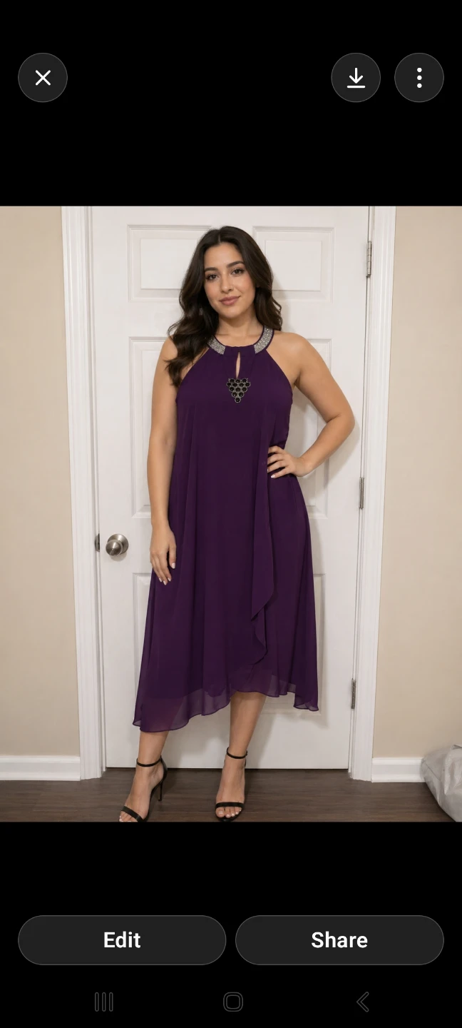 Purple Halter Neck Dress with Embellished Neckline