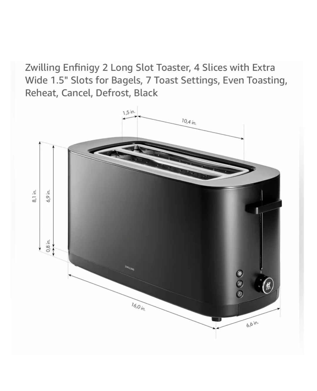 Zwilling Enfinigy 2 Long Slot Toaster - Black - photo 2