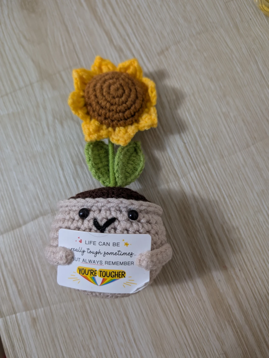 Crocheted Sunflower Plant with Motivational Card