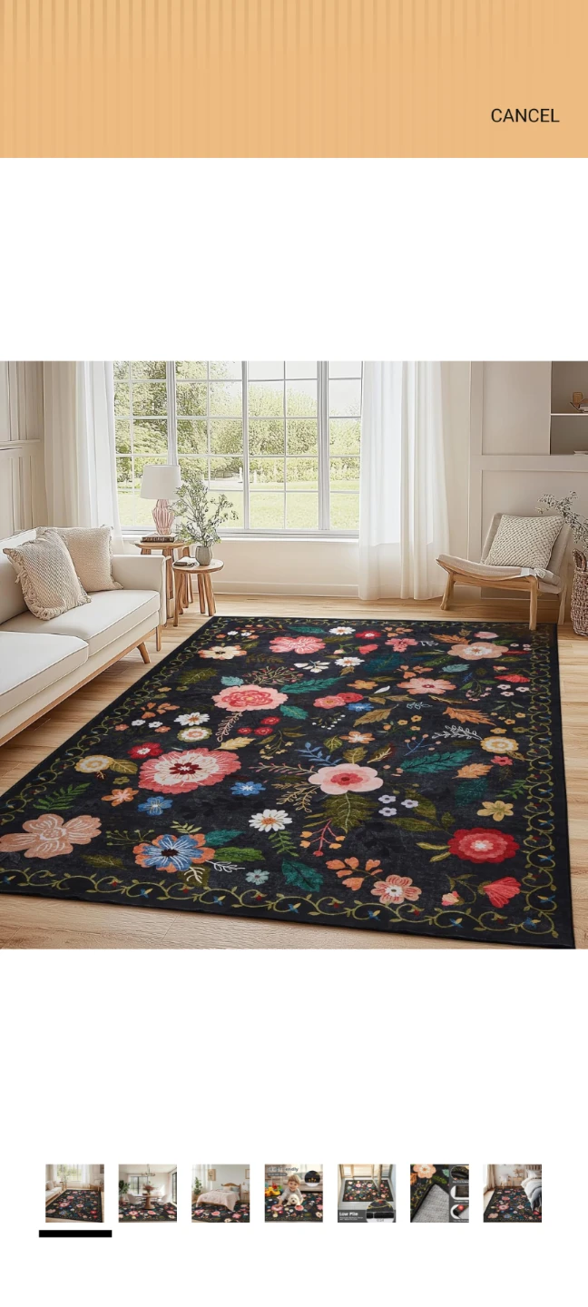 Bestome Vintage Black Floral Runner Rug 2.6x8 Ft - photo 2