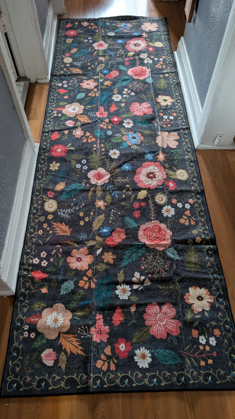 Bestome Vintage Black Floral Runner Rug 2.6x8 Ft - photo 3