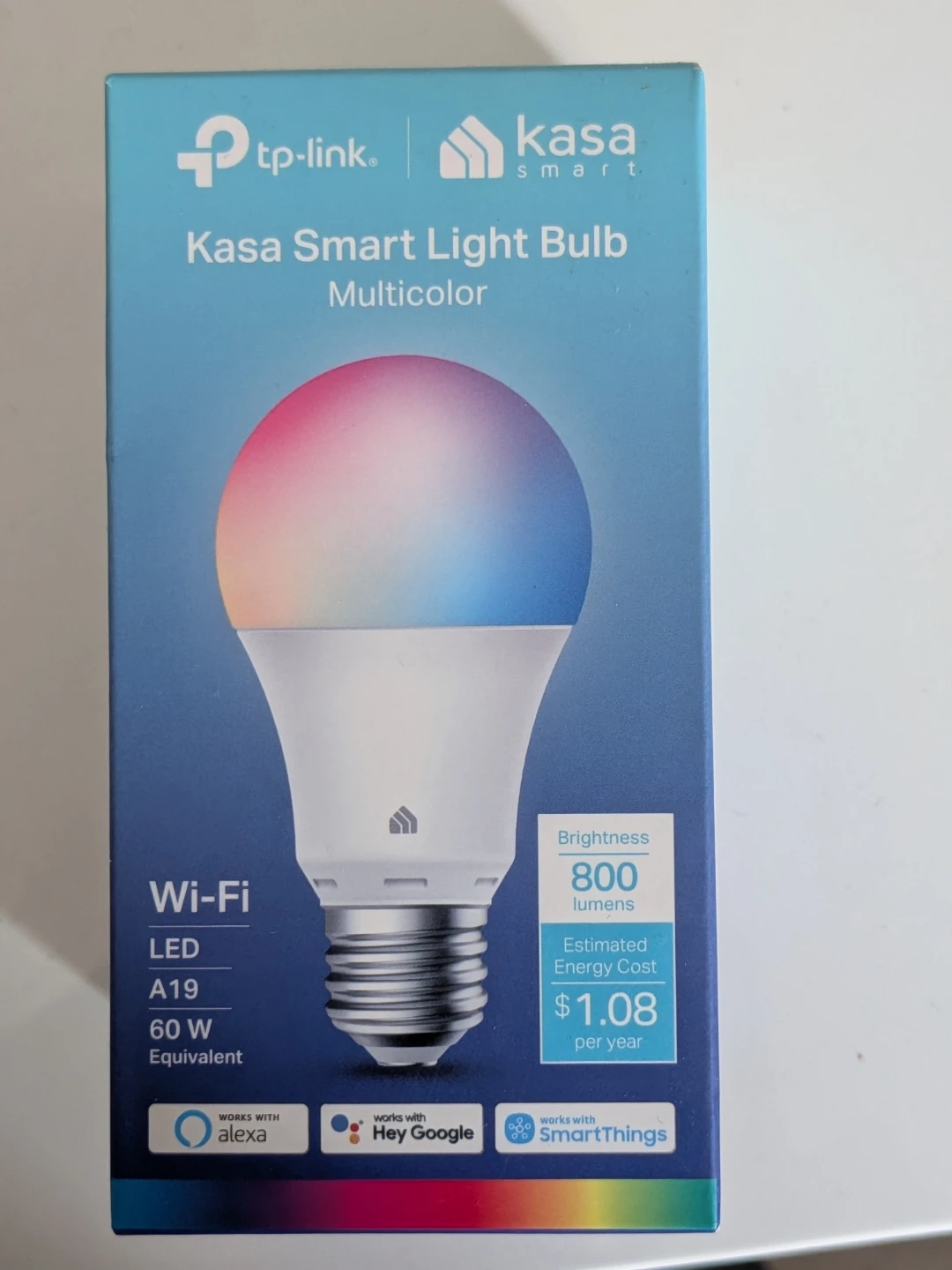 Kasa Smart Light Bulb Multicolor LED A19 Wi-Fi 60 W Equivalent