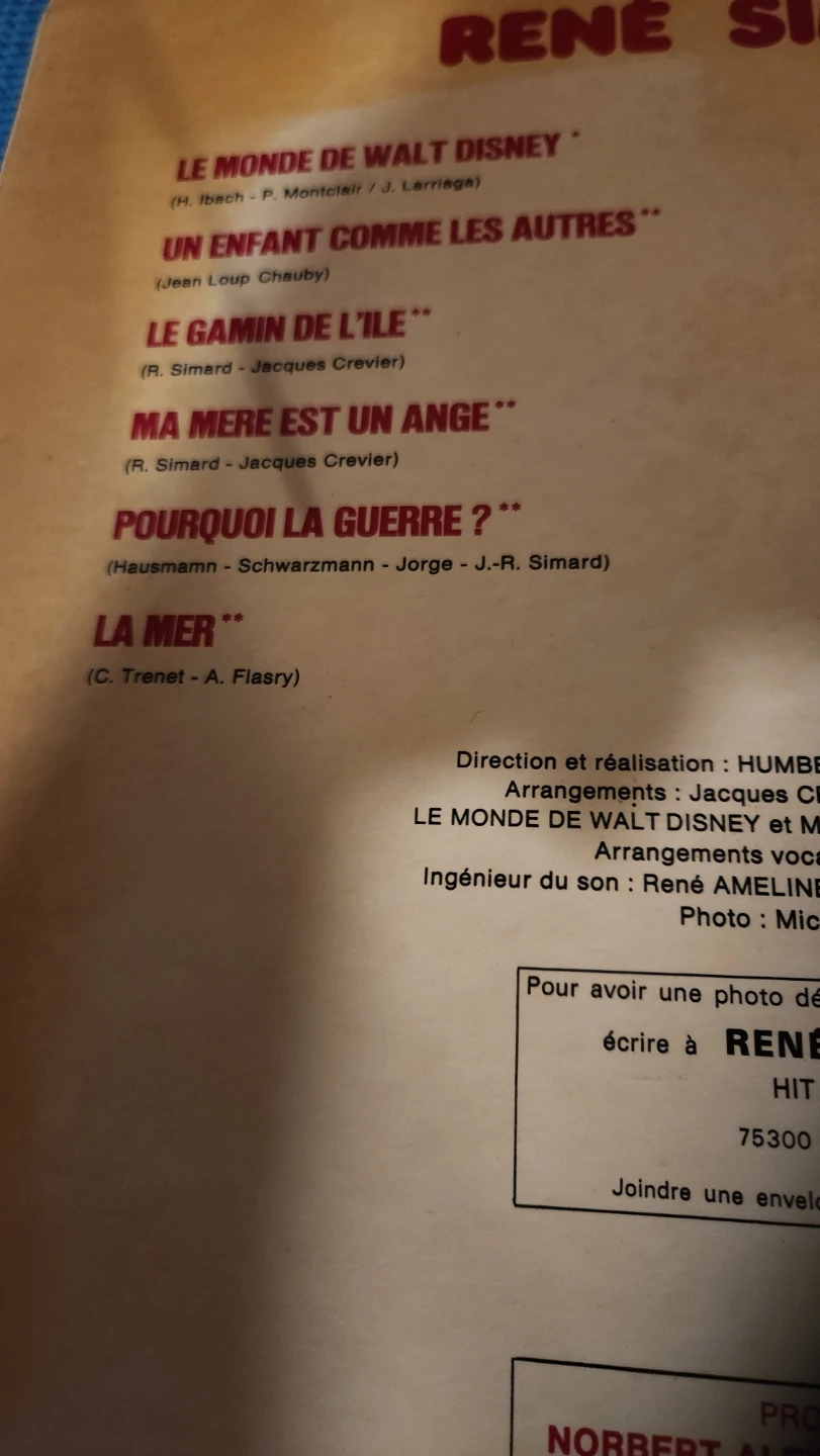 René Simard "Le Monde De Walt Disney" Vinyl Record - photo 3