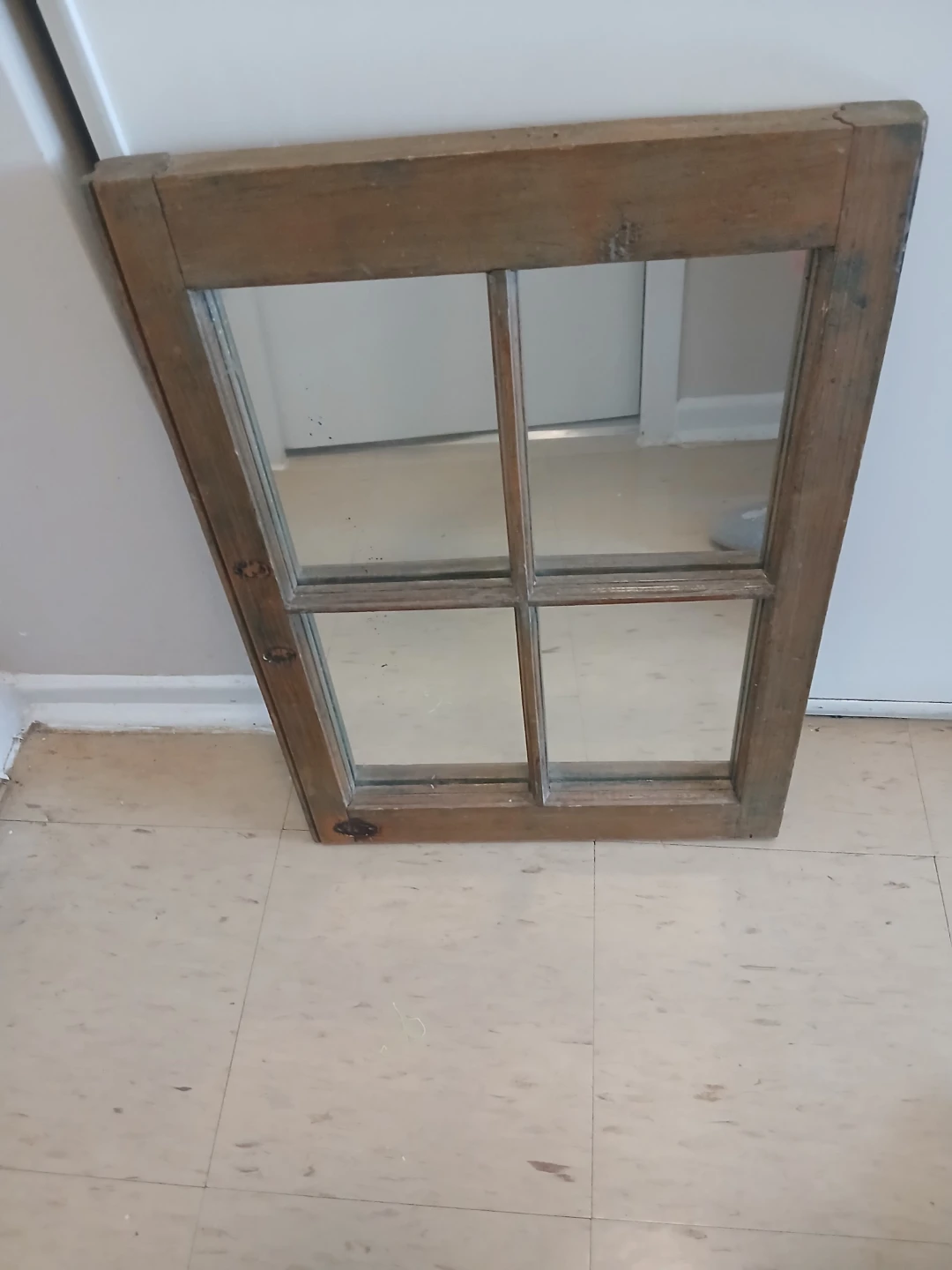 Vintage Wooden Window Pane Mirror