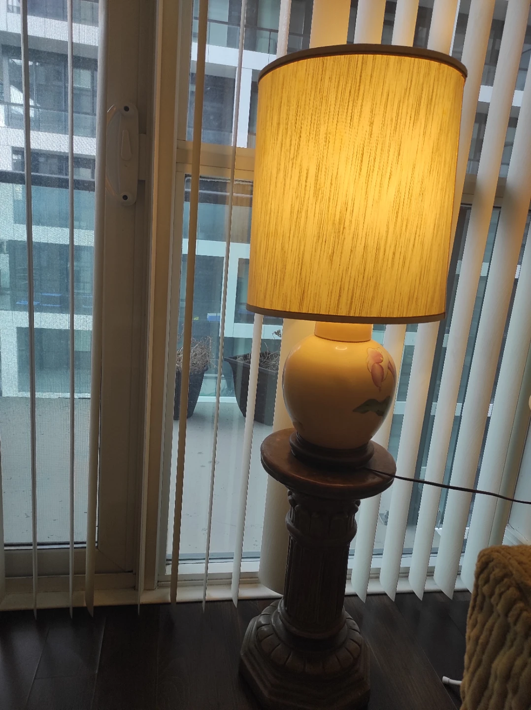 Vintage Floral Ceramic Table Lamp with Pedestal Stand