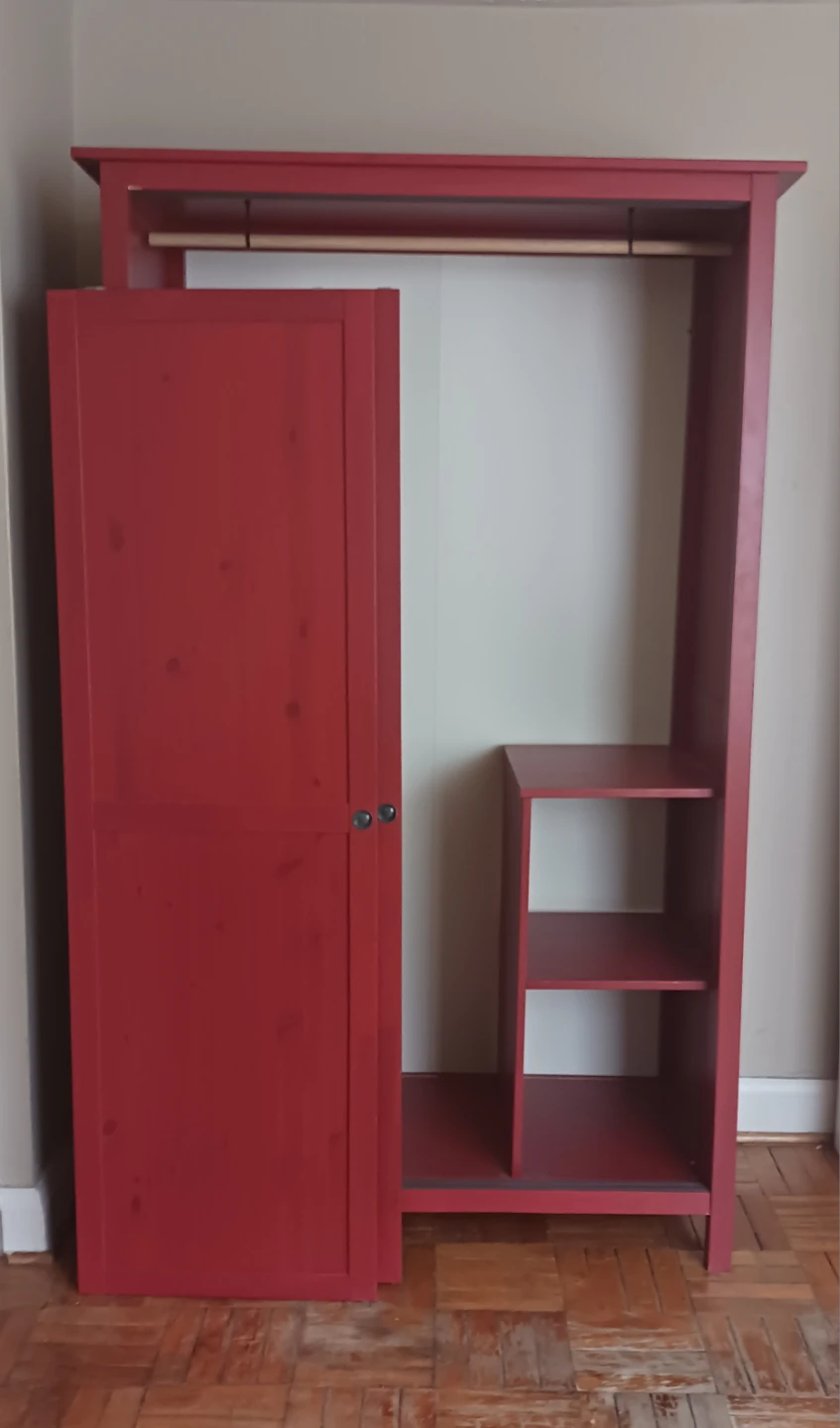 Red Wardrobe with Hanging Rod and Shelves