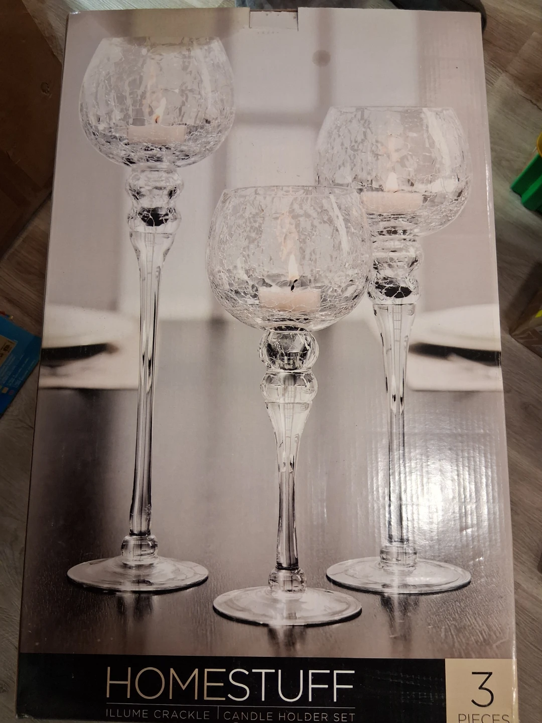 Crackle Candle Holder Set - 3 Pieces
