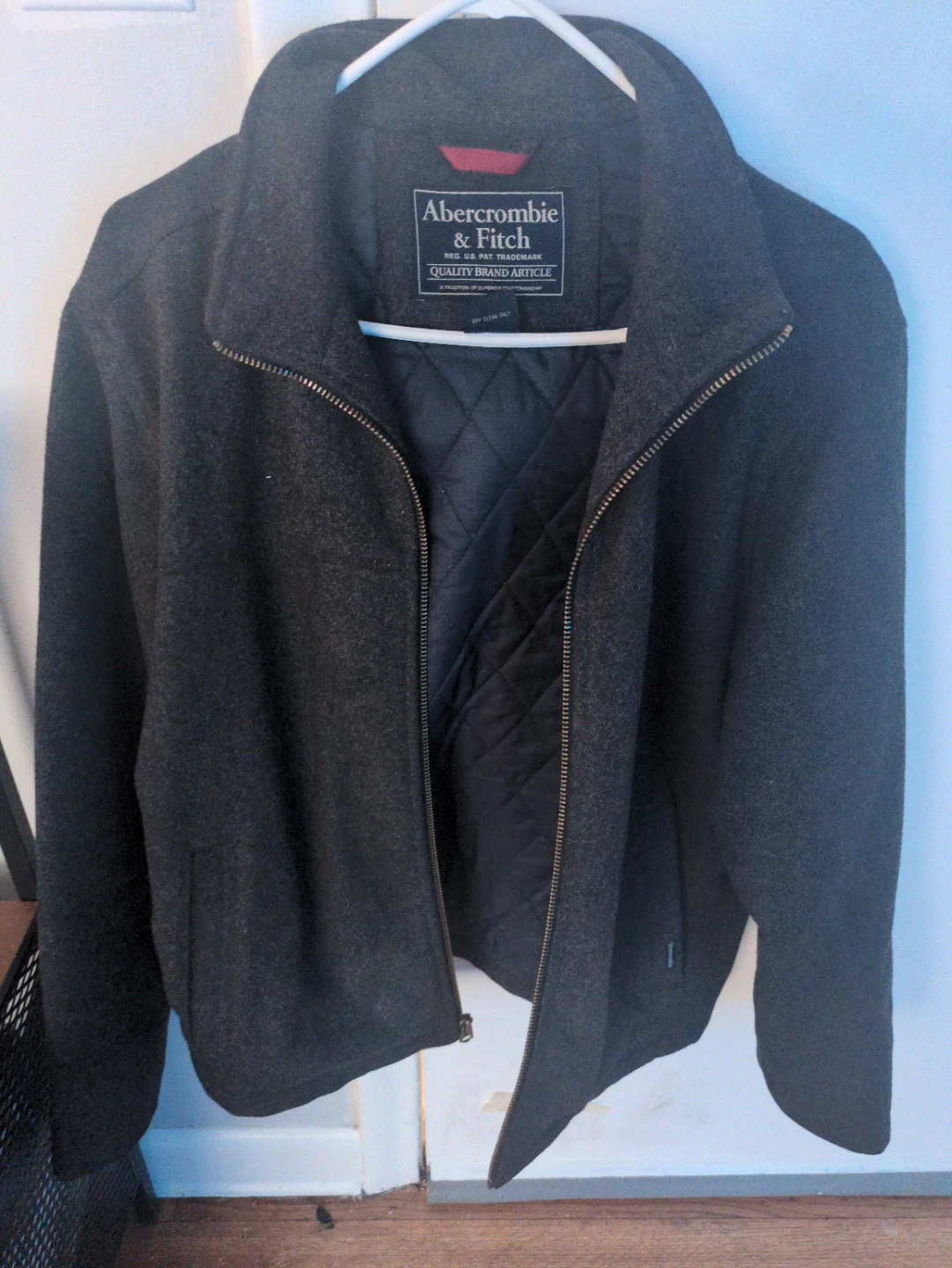 Abercrombie & Fitch Men's Dark Gray Wool Blend Bomber Jacket