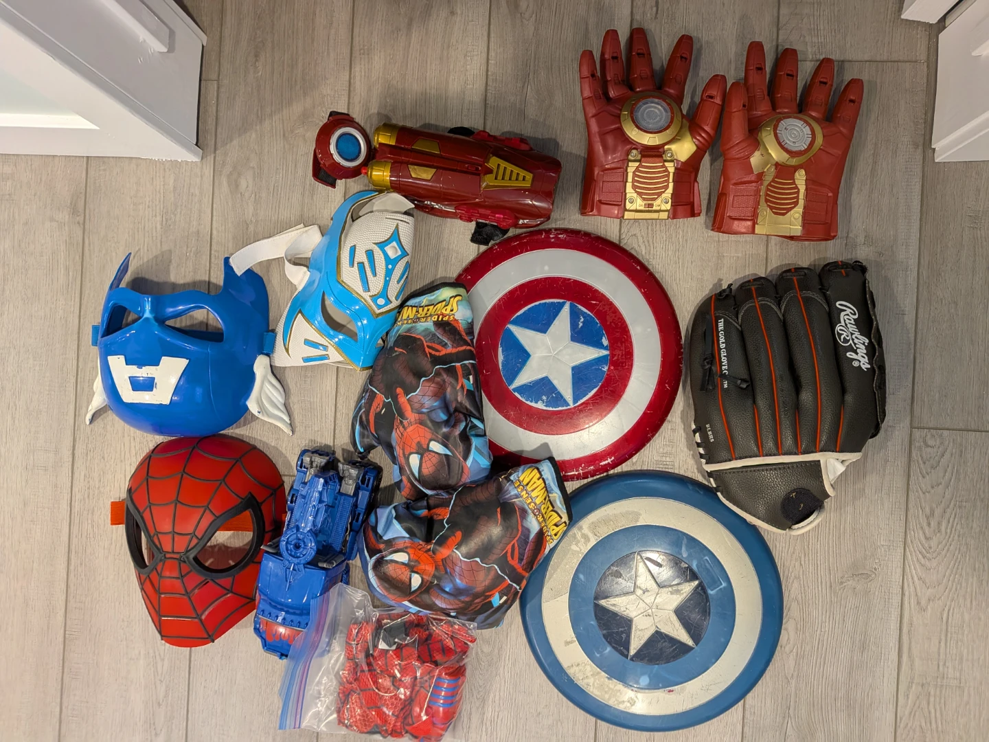 Baseball Glove and Marvel Superhero Dress-Up Costume Lot