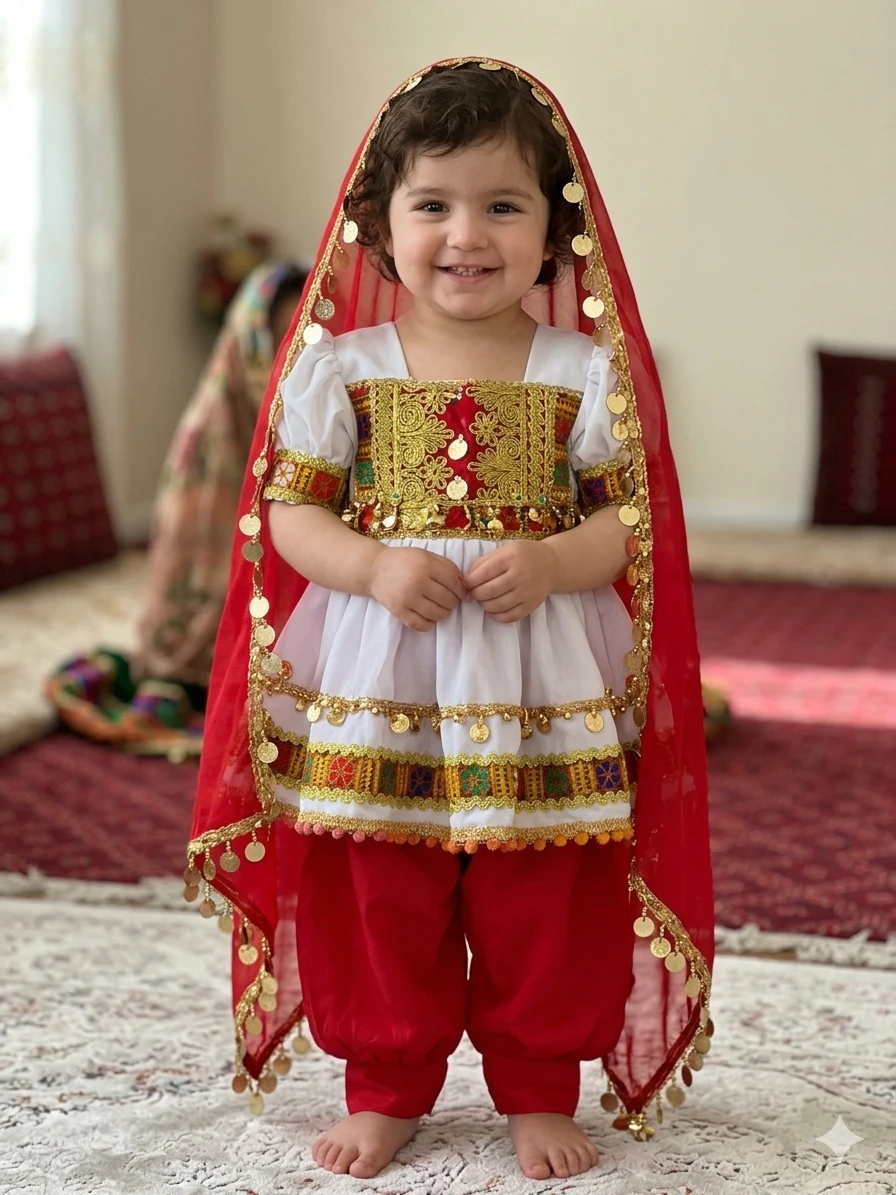 Toddler Girl Traditional Red and White Dress