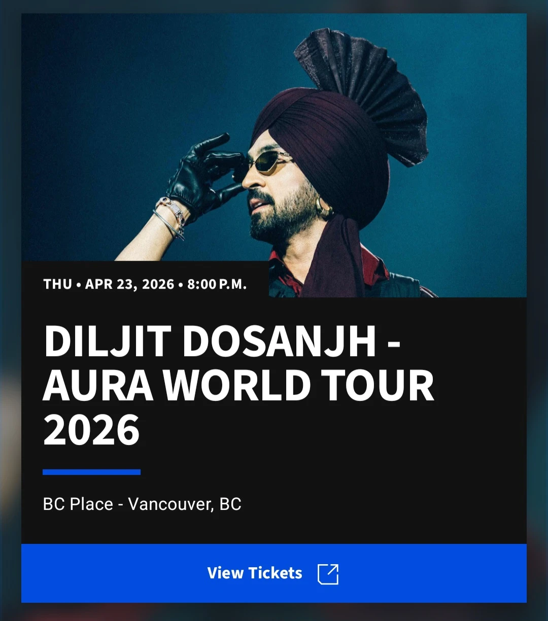 Diljit Dosanjh - Aura World Tour 2026 Ticket