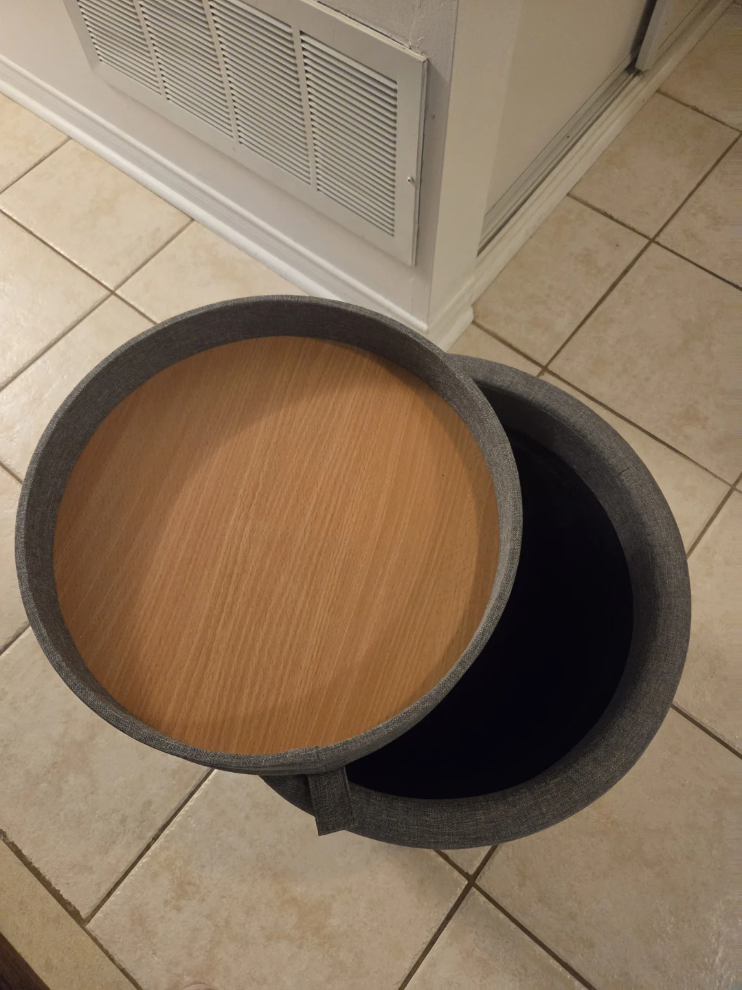 Round Storage Ottoman with Wood-look Lid - photo 4