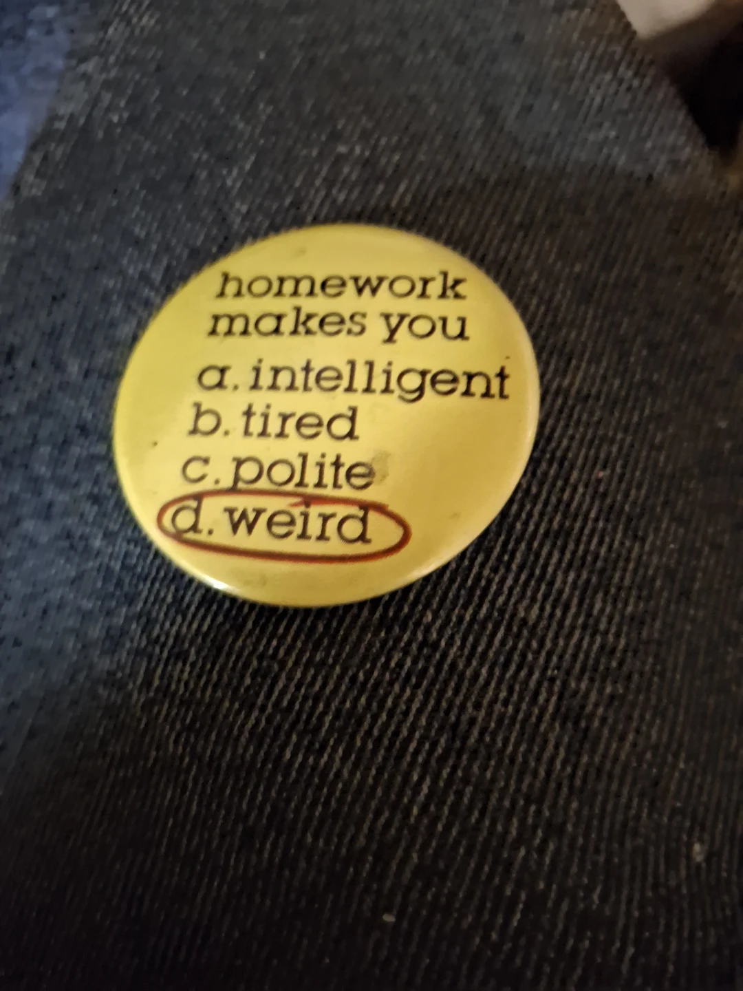 Vintage 80's Homework " Makes You Weird " School  Pin