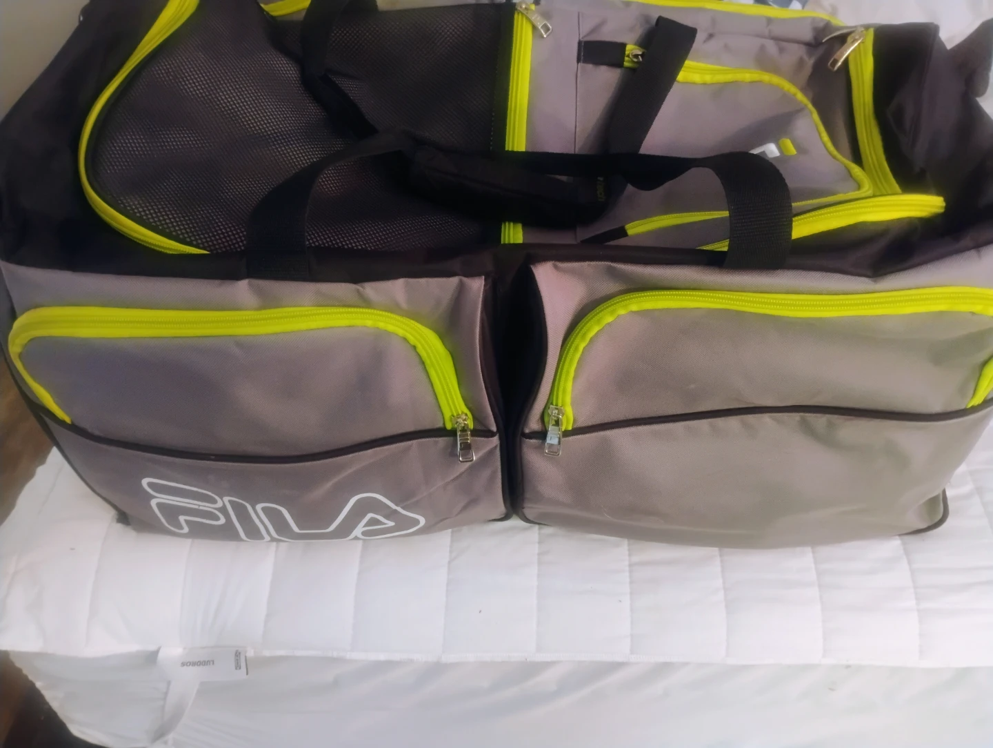 Fila Grey and Neon Yellow Duffel Bag
