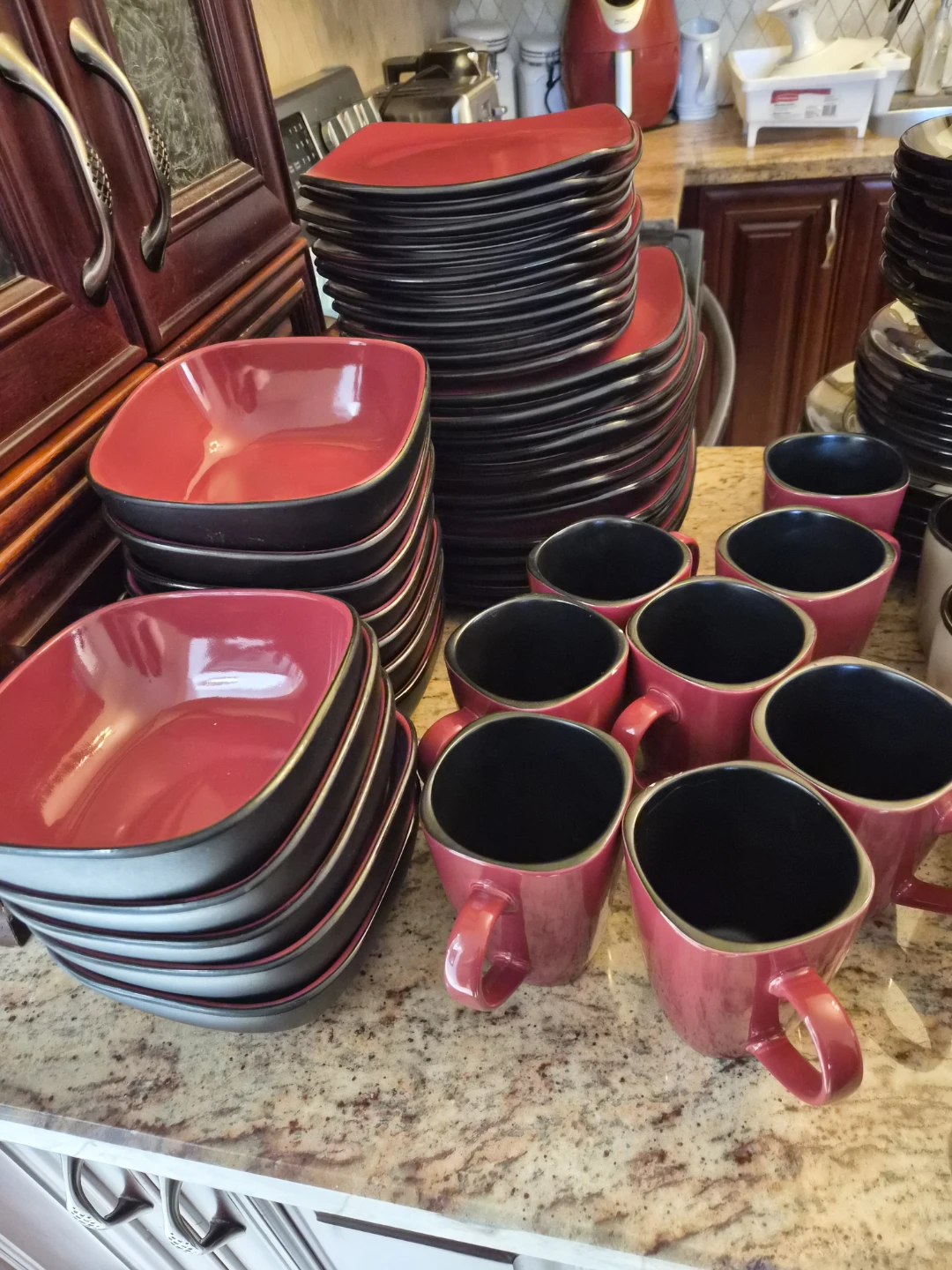 Red and Black Square Bowl and Mug Set