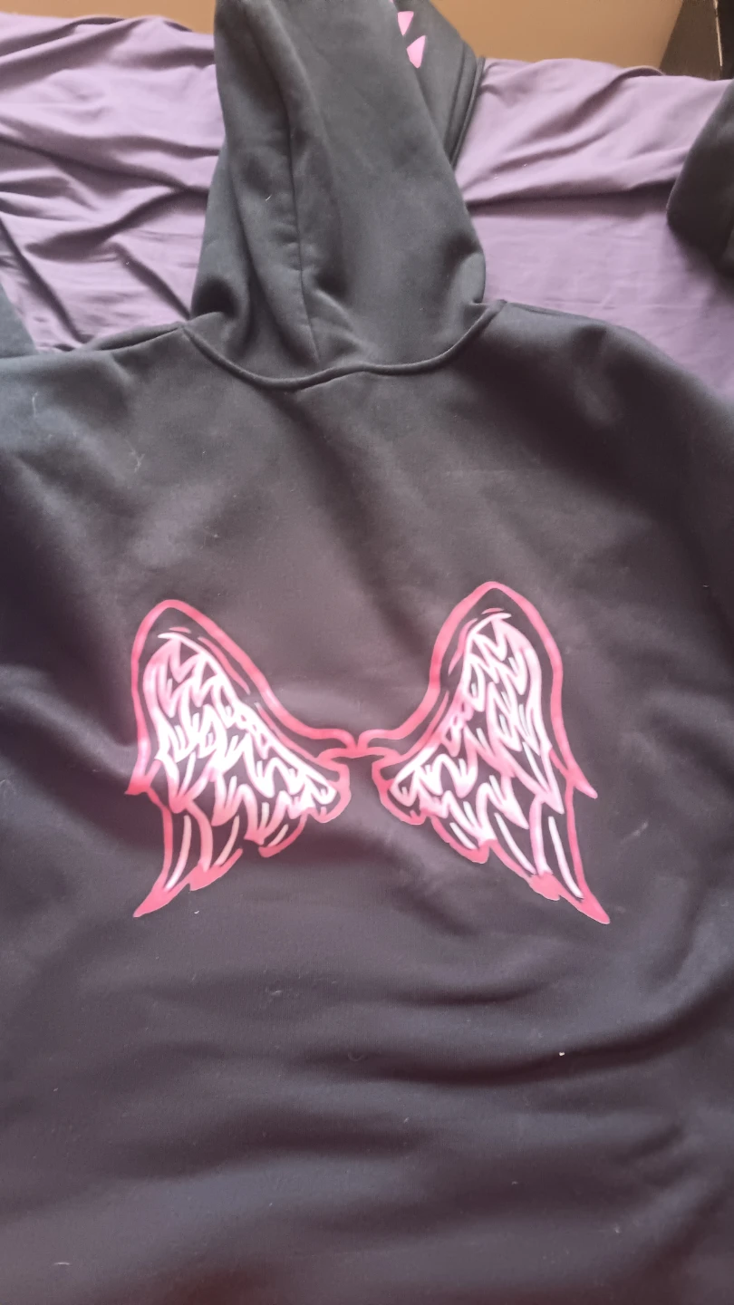 HEROZ Black Hoodie with Pink Stars and Wings - photo 3