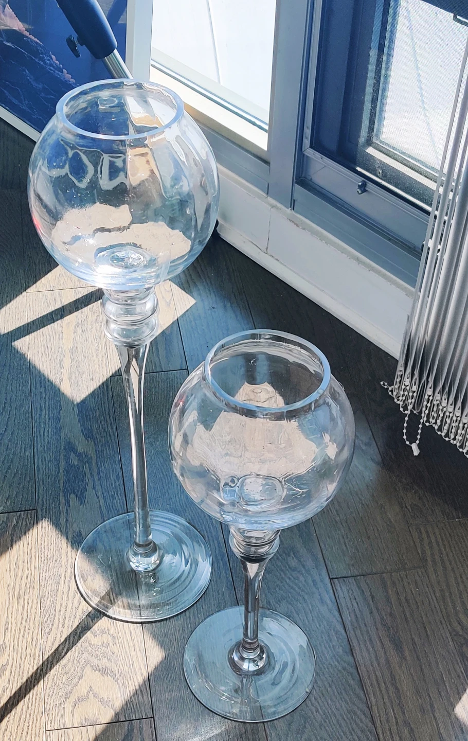 Set of 2 Clear Glass Pedestal Hurricane Candle Holders - photo 2