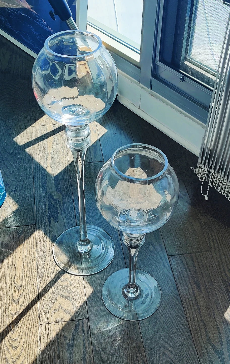 Set of 2 Clear Glass Pedestal Hurricane Candle Holders - photo 3