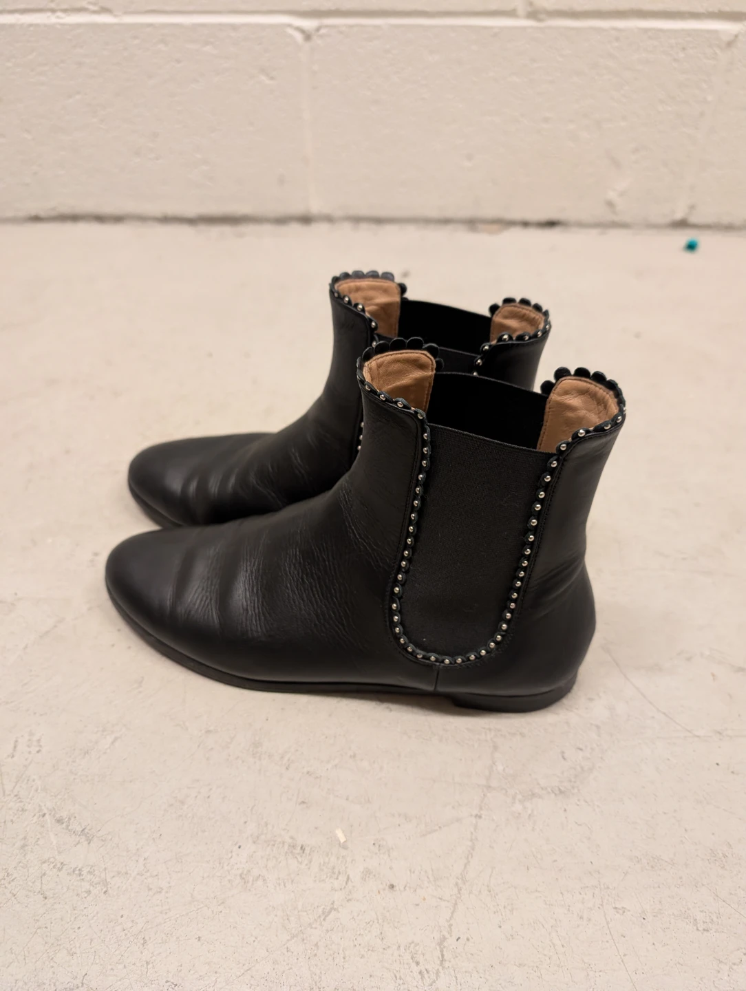 Aquazzura Black Leather Studded Chelsea Boots - Size 39 - photo 3