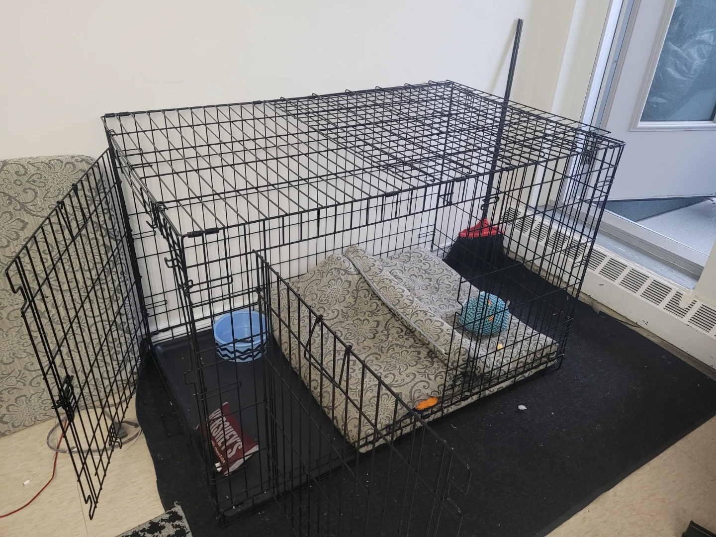 Large Dog Crate with Tray and Bedding