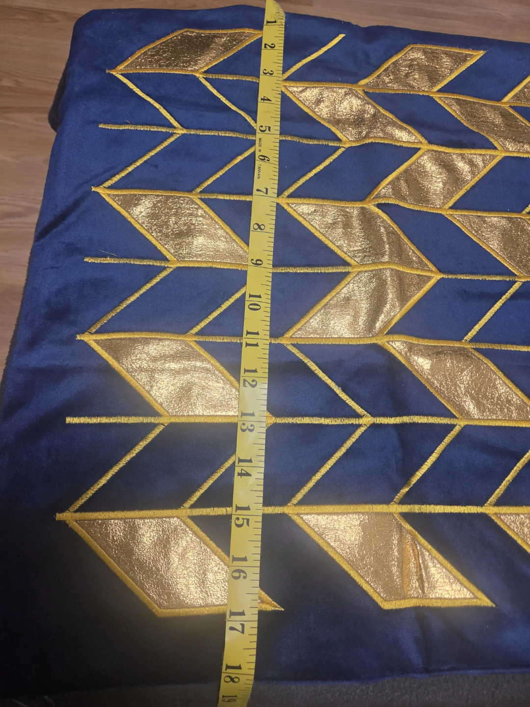 Blue Velvet Throw Pillow with Gold Geometric Design - photo 4