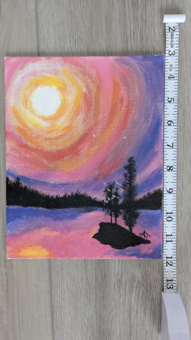 Hand-Painted Canvas Art - Sunset Lake Landscape 🌱 - photo 2