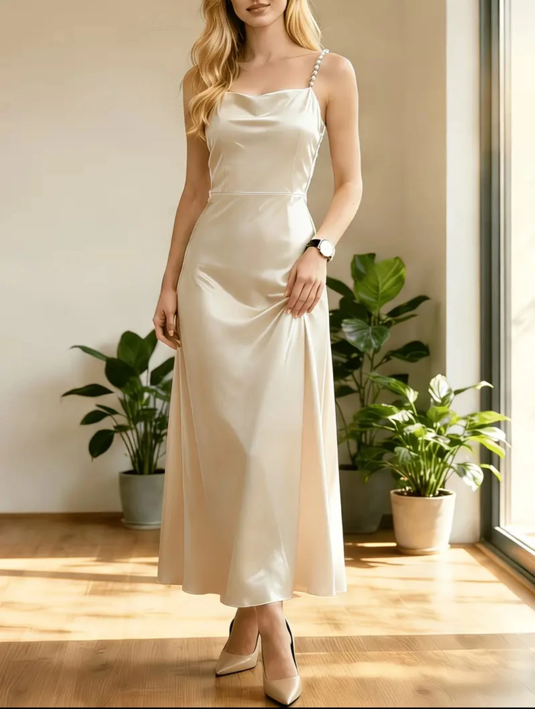 Satin Slip Dress - Champagne