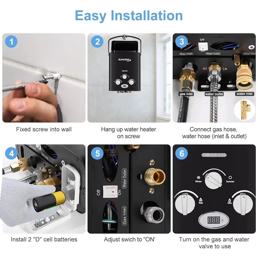 RUINOPAR Portable Outdoor Gas Water Heater Tankless - photo 3