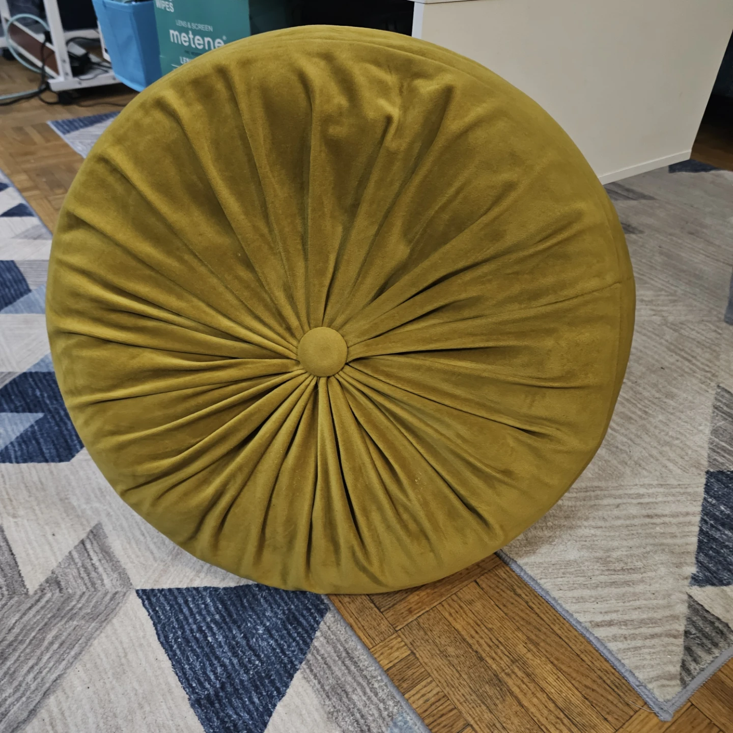 Round Velvet Tufted Couch Cushions - Mustard Yellow (Set of 2) - photo 2