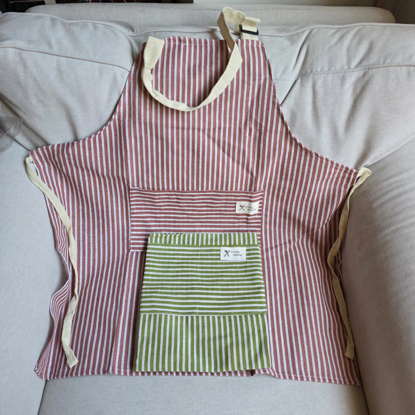 Pair of new linen striped aprons