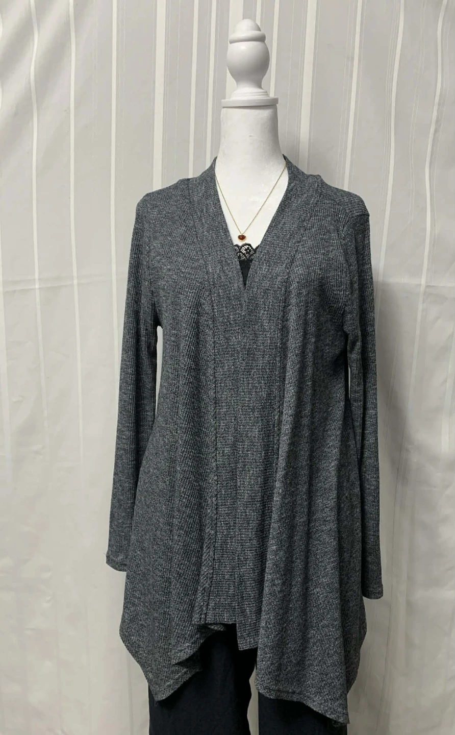 Poof! Grey Ribbed Long Sleeve Cardigan
