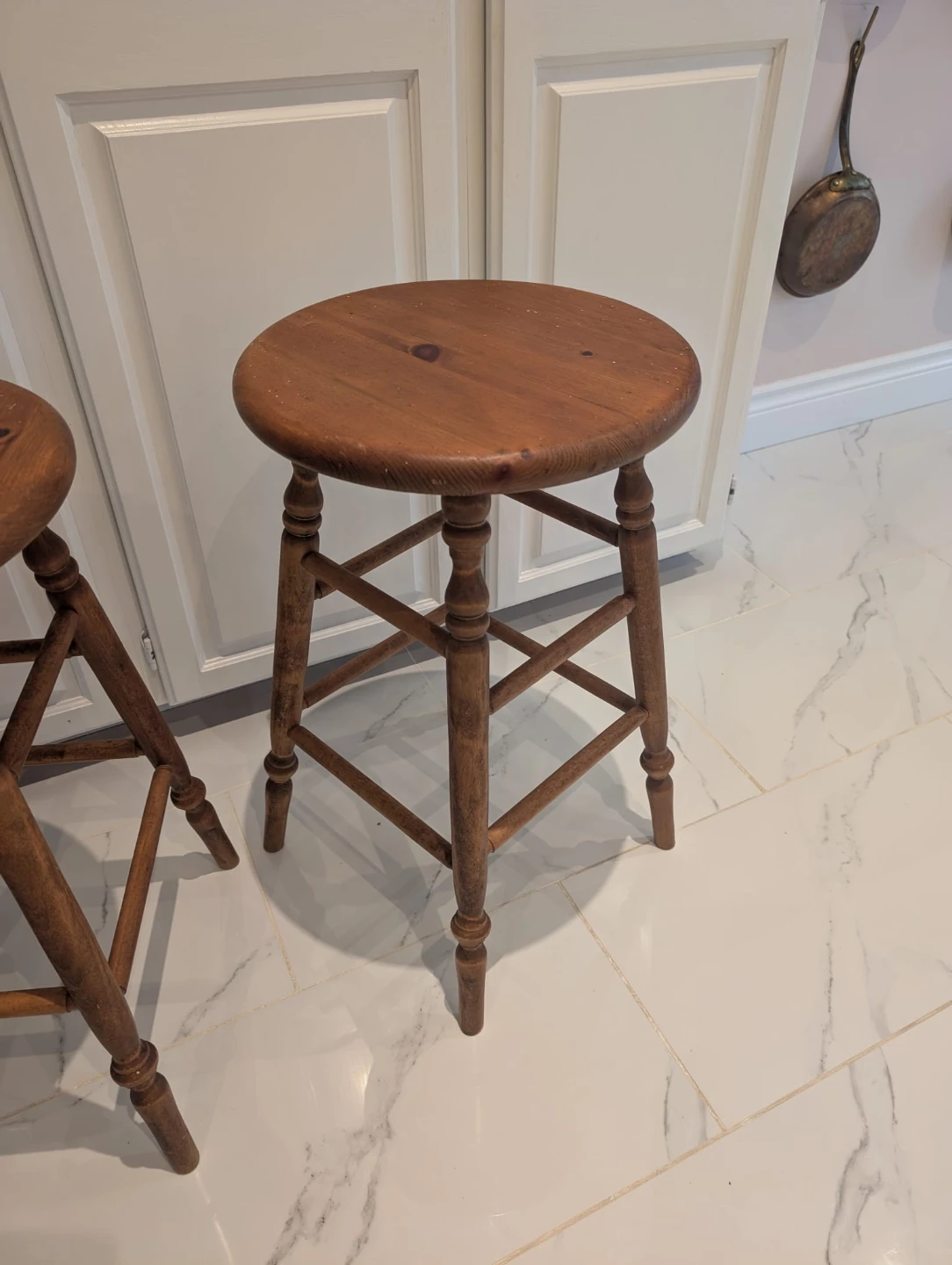Two Antique Wood Stools - Primitive farmhouse - photo 4