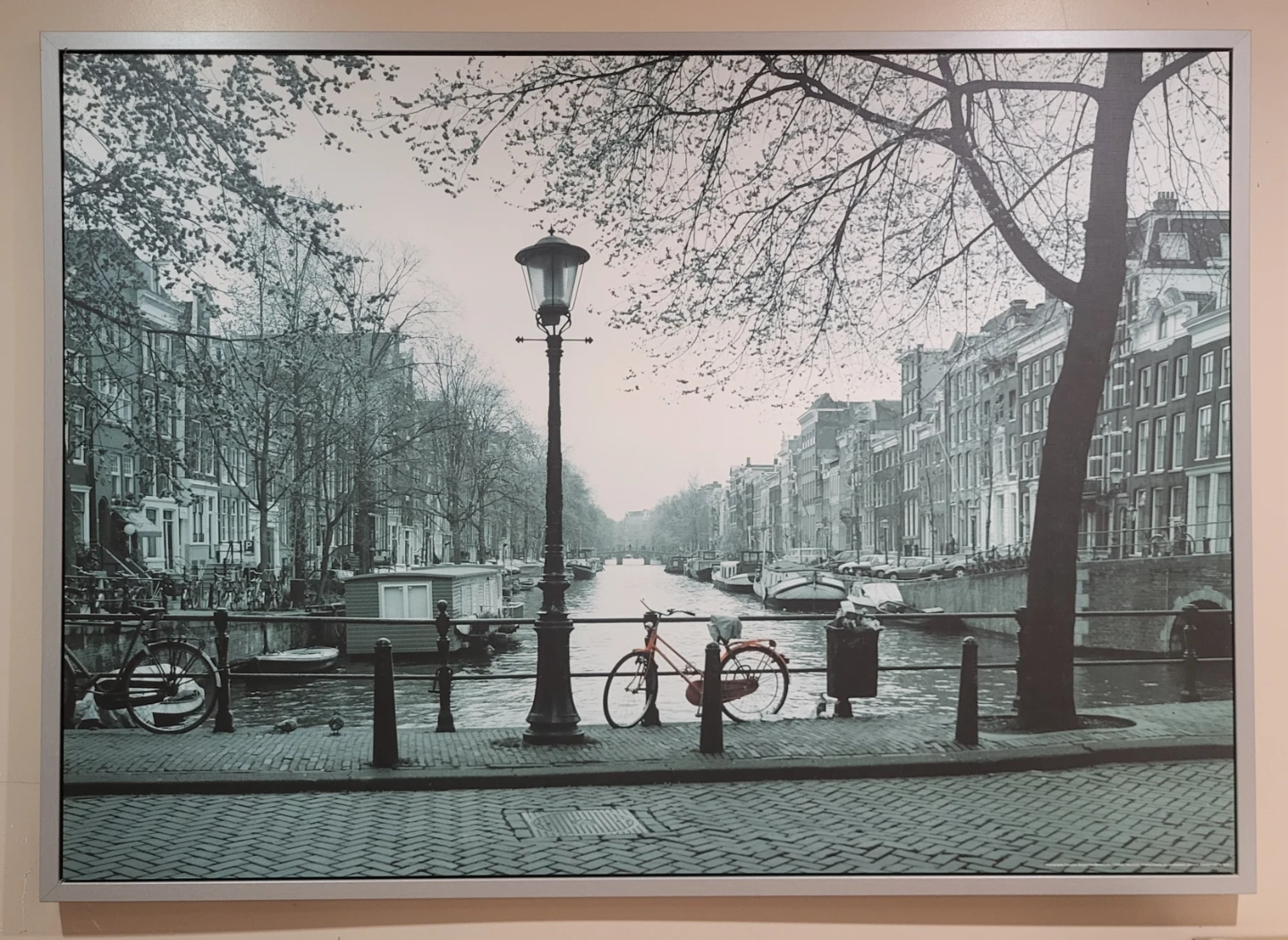 Framed Black and White Amsterdam Canal Wall Art