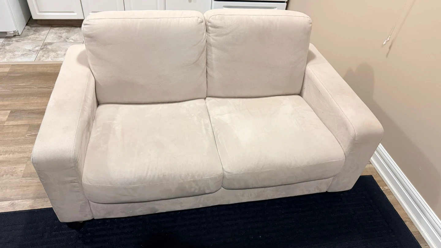 Cream Suede Loveseat Sofa