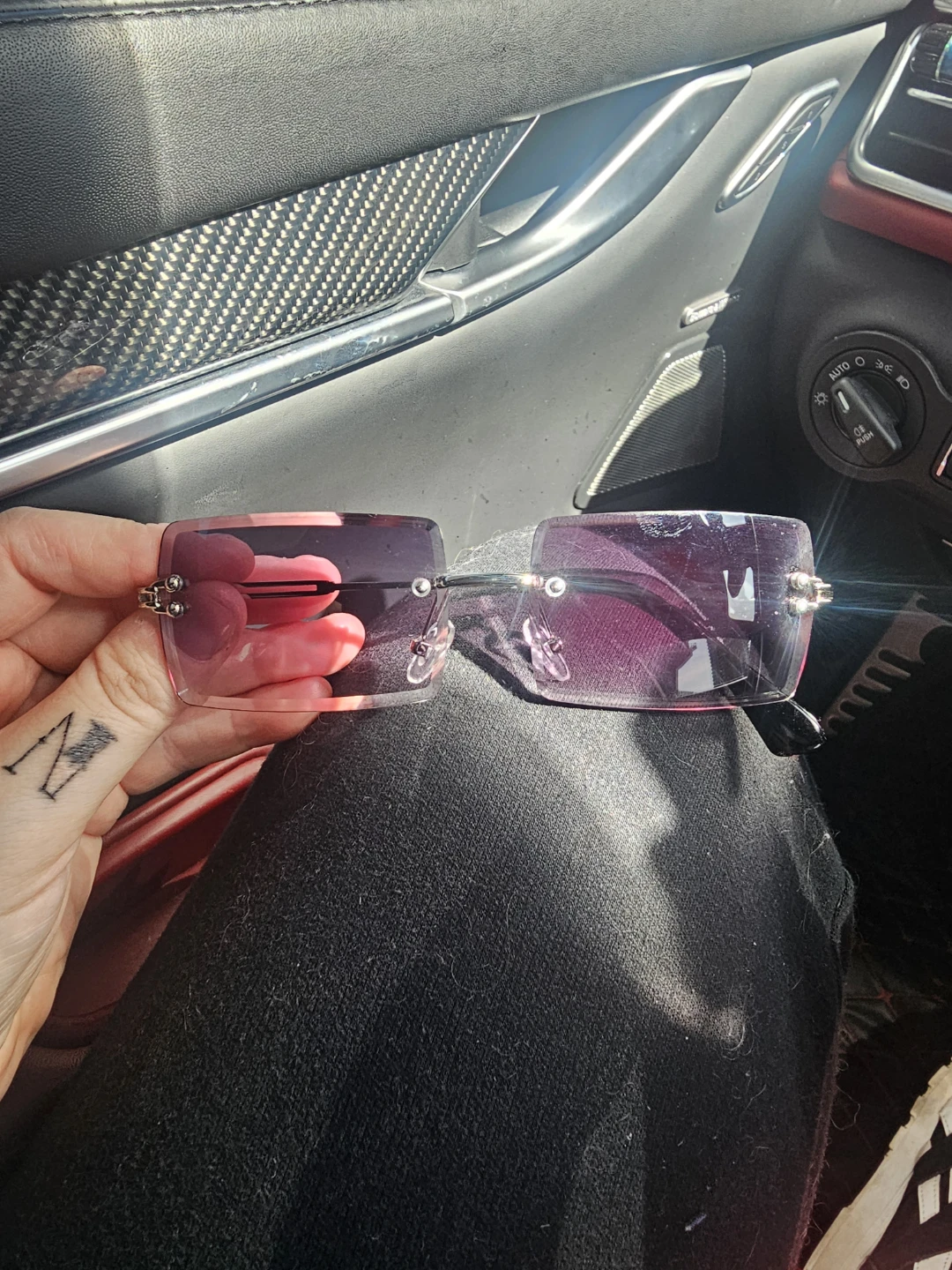 Rectangular Rimless Sunglasses - Purple Gradient Lenses - photo 2